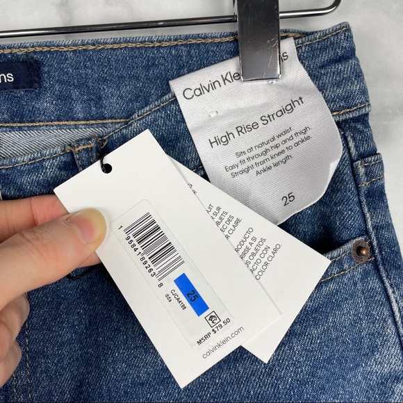 NWT Calvin Klein High-Rise Slim Straight Raw Hem Jeans Vintage Wash Retro 25 - Picture 7 of 9